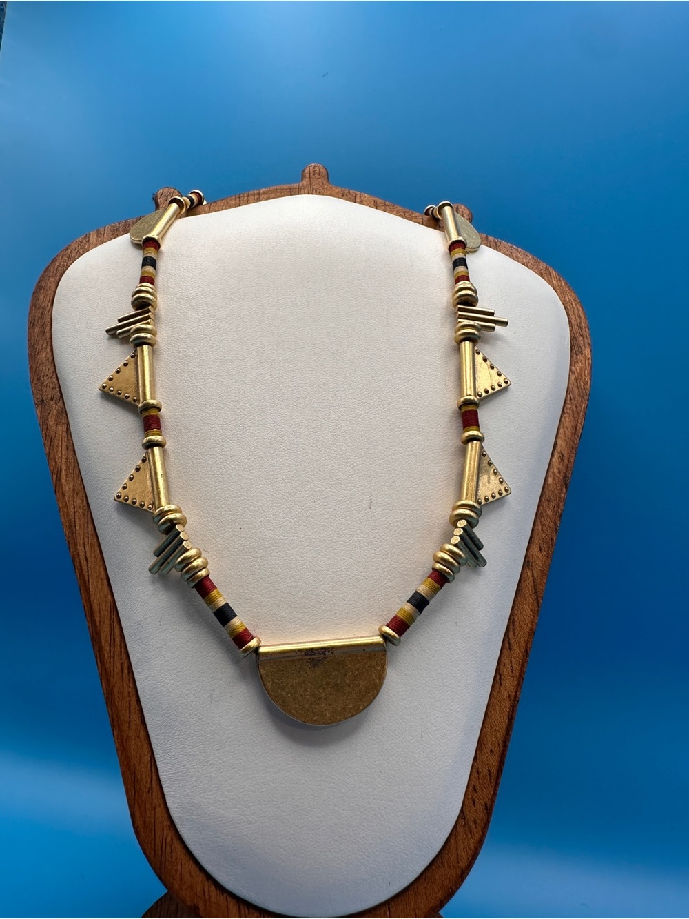 Vintage Tribal Geometric Gold-Tone Necklace, Thread-Wrapped Beads, Madewell